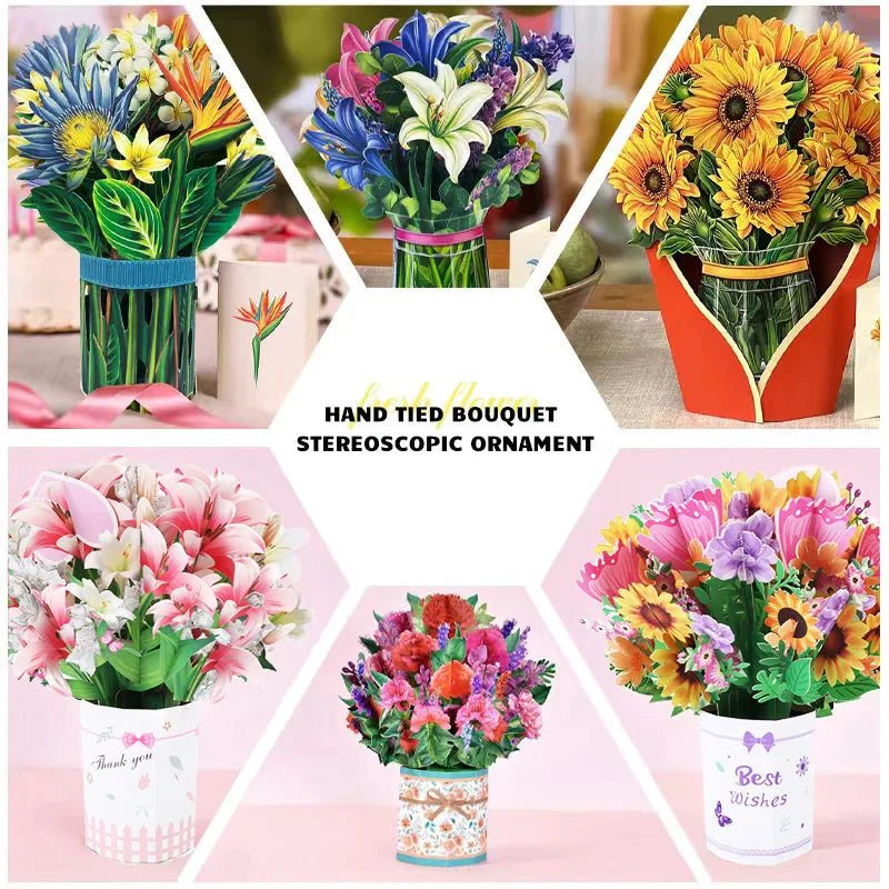 Thoughtful 3D Pop - Up Flower Bouquet Card - Forever Floral Greeting Set - GiftWave.co