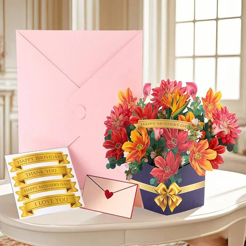 Thoughtful 3D Pop - Up Flower Bouquet Card - Forever Floral Greeting Set - GiftWave.co
