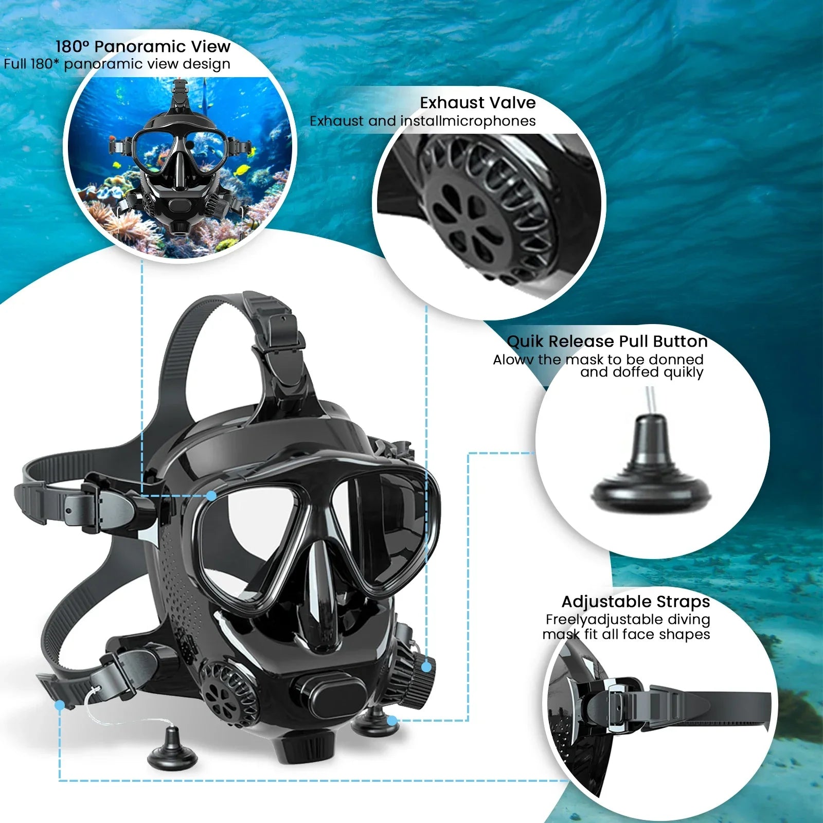 TUDIVING Full Face Diving Mask Dual Snorkel 180° Anti - Fog Camera Mount Mini Tank Compatible Adults - GiftWave.co