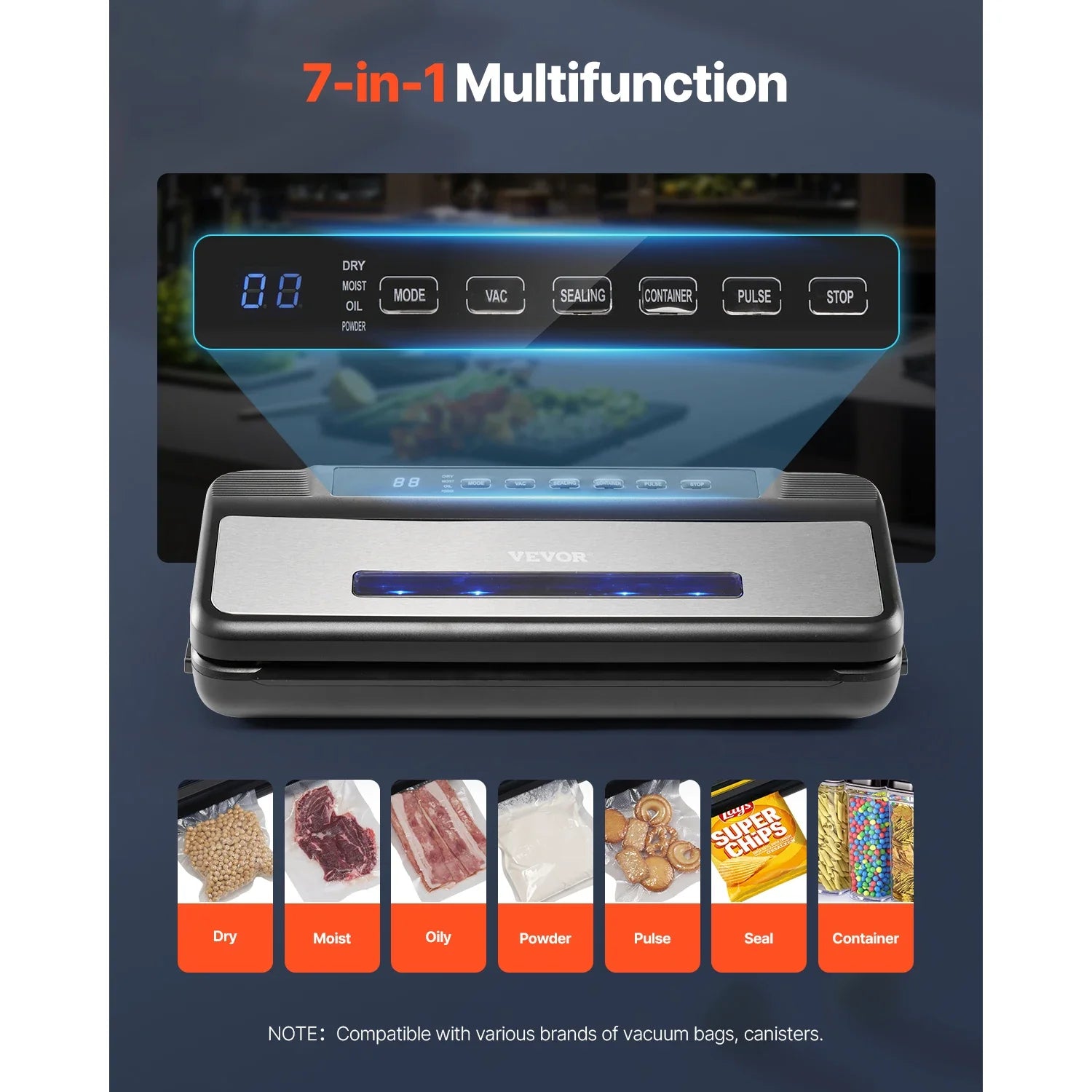80Kpa Vacuum Sealer Machine 7-in-1 Dry Wet Food Sealer with Built-In Cutter — View 3