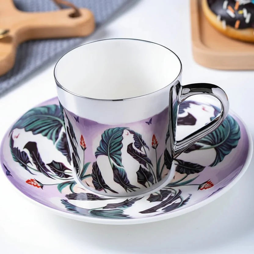 ZenSands Nordic Picasso Lion Mirror Cup Saucer Set Anamorphic Porcelain Illusion Coffee Cup Gift - GiftWave.co
