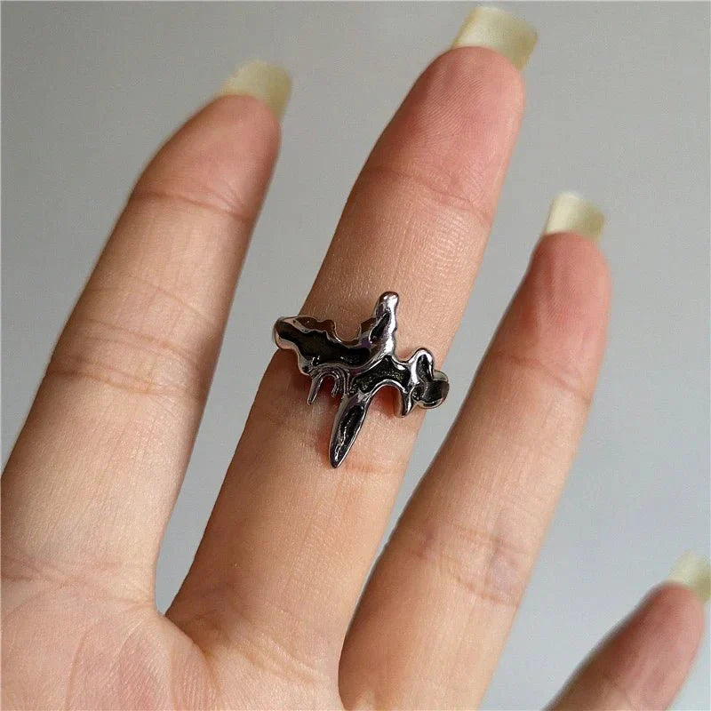 DarkAesthetic™ Gothic Cross Ring | Punk Irregular Y2K Grunge Jewelry — View 7