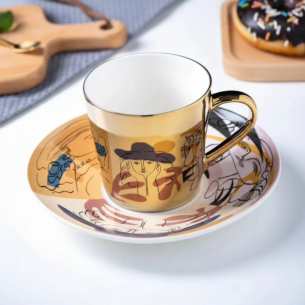 ZenSands Nordic Picasso Lion Mirror Cup Saucer Set Anamorphic Porcelain Illusion Coffee Cup Gift - GiftWave.co