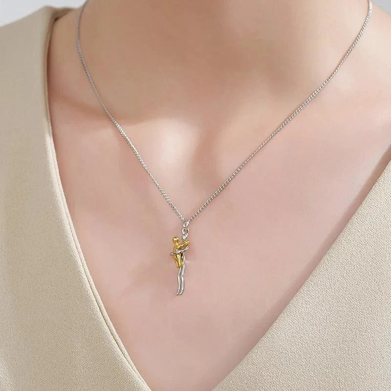 Mother & Child Hugging Pendant Necklace – Stainless Steel Minimalist Mom Charm, Anniversary Jewelry Gift - GiftWave.co
