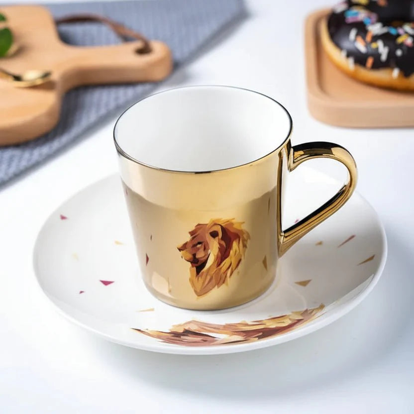 ZenSands Nordic Picasso Lion Mirror Cup Saucer Set Anamorphic Porcelain Illusion Coffee Cup Gift - GiftWave.co