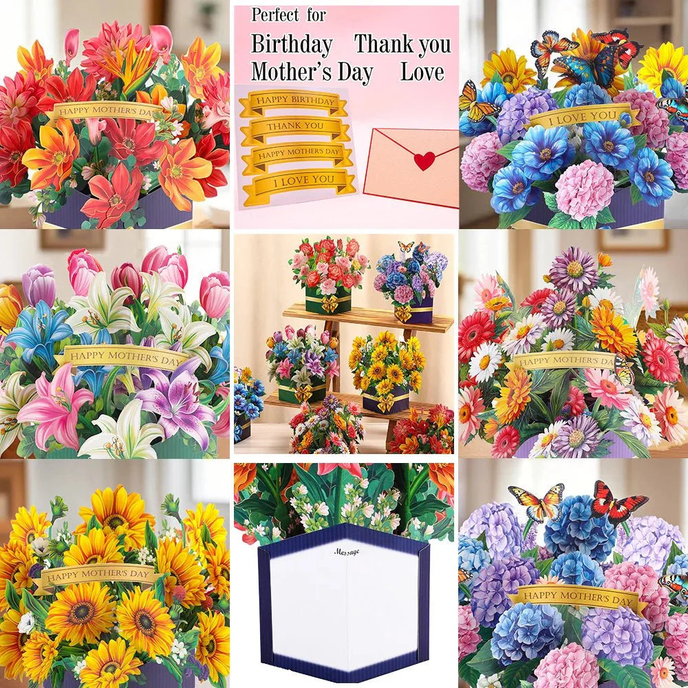 Thoughtful 3D Pop - Up Flower Bouquet Card - Forever Floral Greeting Set - GiftWave.co