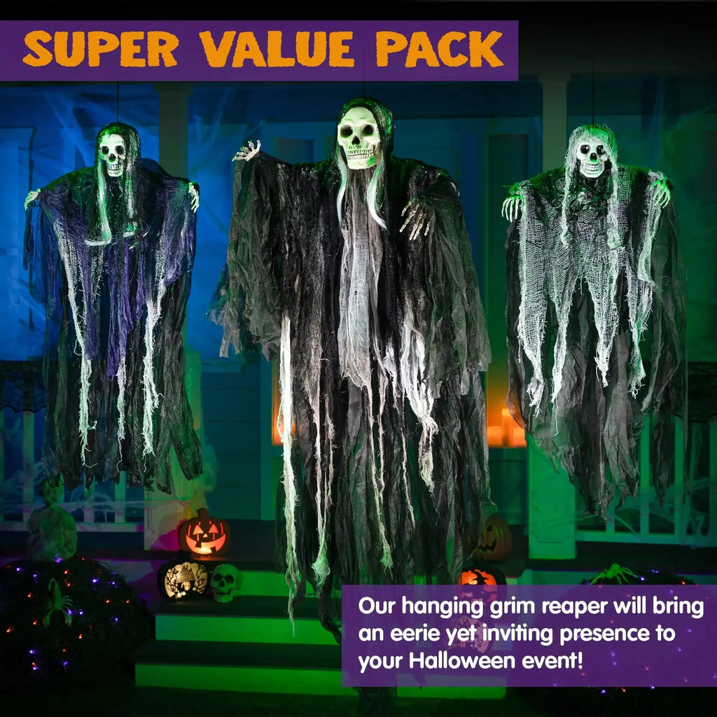 3 Pack Hanging Ghost Skeleton Grim Reaper Halloween Decorations, Scary O... — View 4