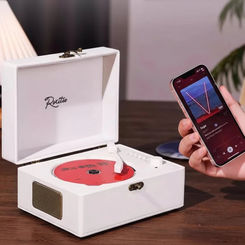 Vintage Leather CD Player Two - Way Bluetooth 5.0 6 - in - 1 USB Lossless Rechargeable Retro Suitcase Gift - GiftWave.co