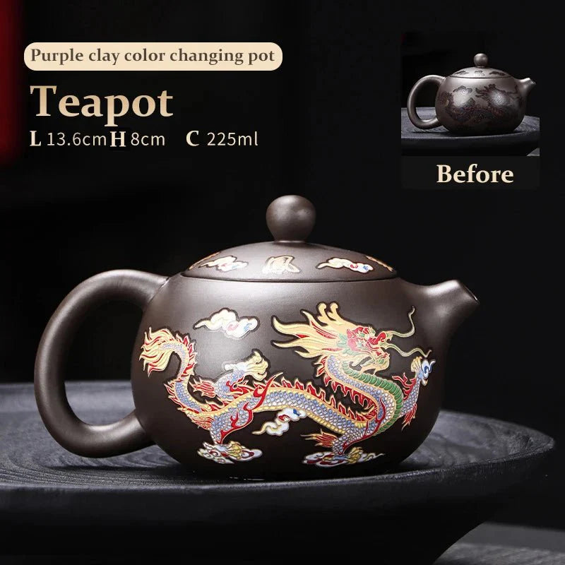 Hand-made Dragon & Phoenix Color-Changing Purple Clay Teapot | Tradition... — View 4
