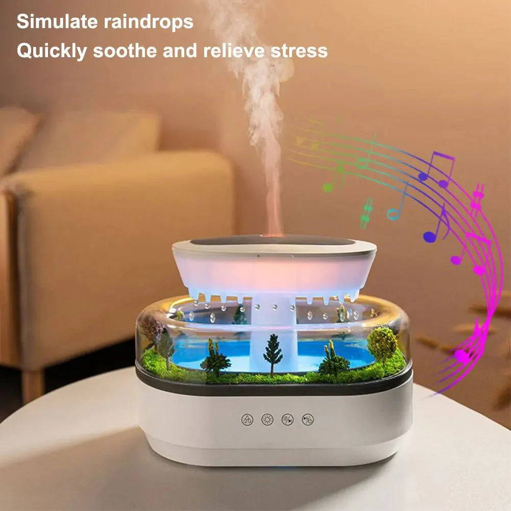 Rain Cloud Aroma Diffuser Zen Raindrops Air Humidifier 4 - in - 1 Essential Oil 7 - Color Night Light USB - GiftWave.co