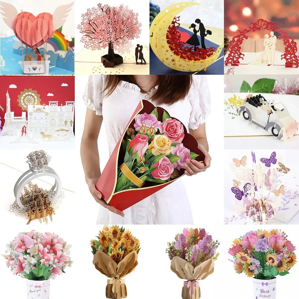 Thoughtful 3D Pop - Up Flower Bouquet Card - Forever Floral Greeting Set - GiftWave.co