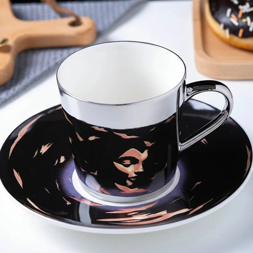 ZenSands Nordic Picasso Lion Mirror Cup Saucer Set Anamorphic Porcelain Illusion Coffee Cup Gift - GiftWave.co
