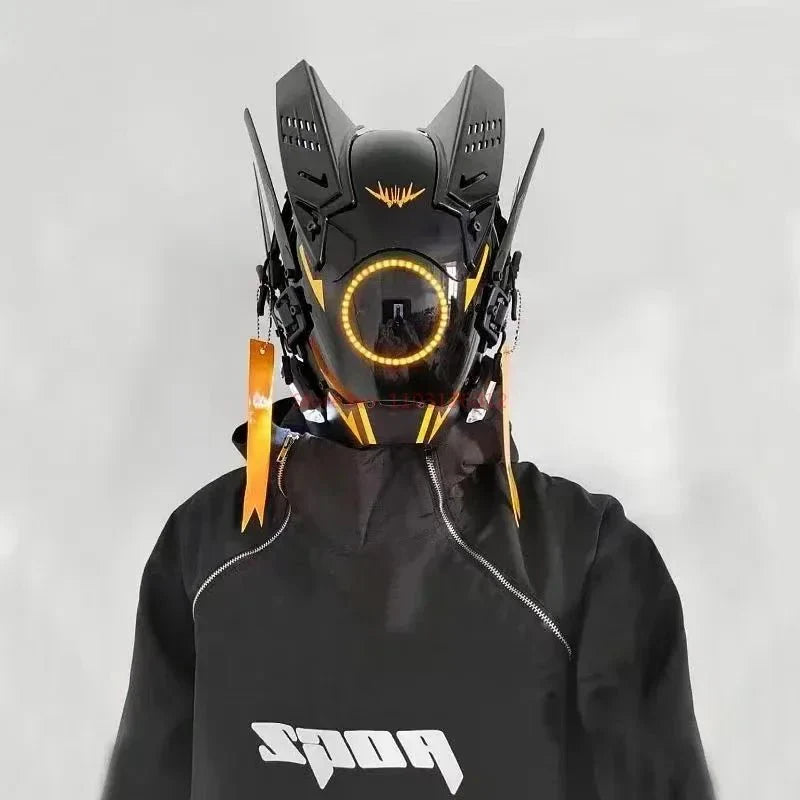 Cyberpunk Helmet Shinobi Mask: Robot Samurai Armor with LED Light — View 24