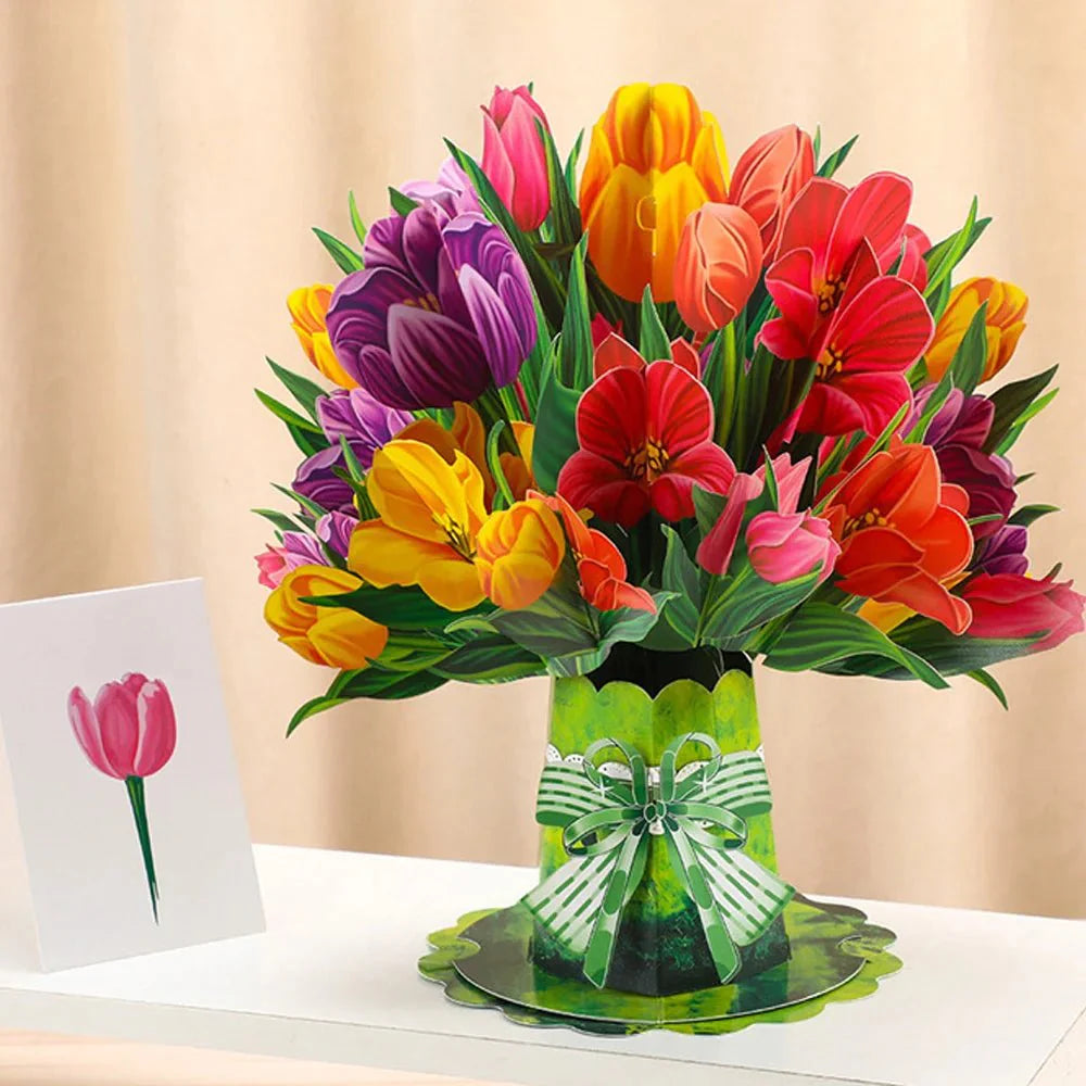 Thoughtful 3D Pop - Up Flower Bouquet Card - Forever Floral Greeting Set - GiftWave.co