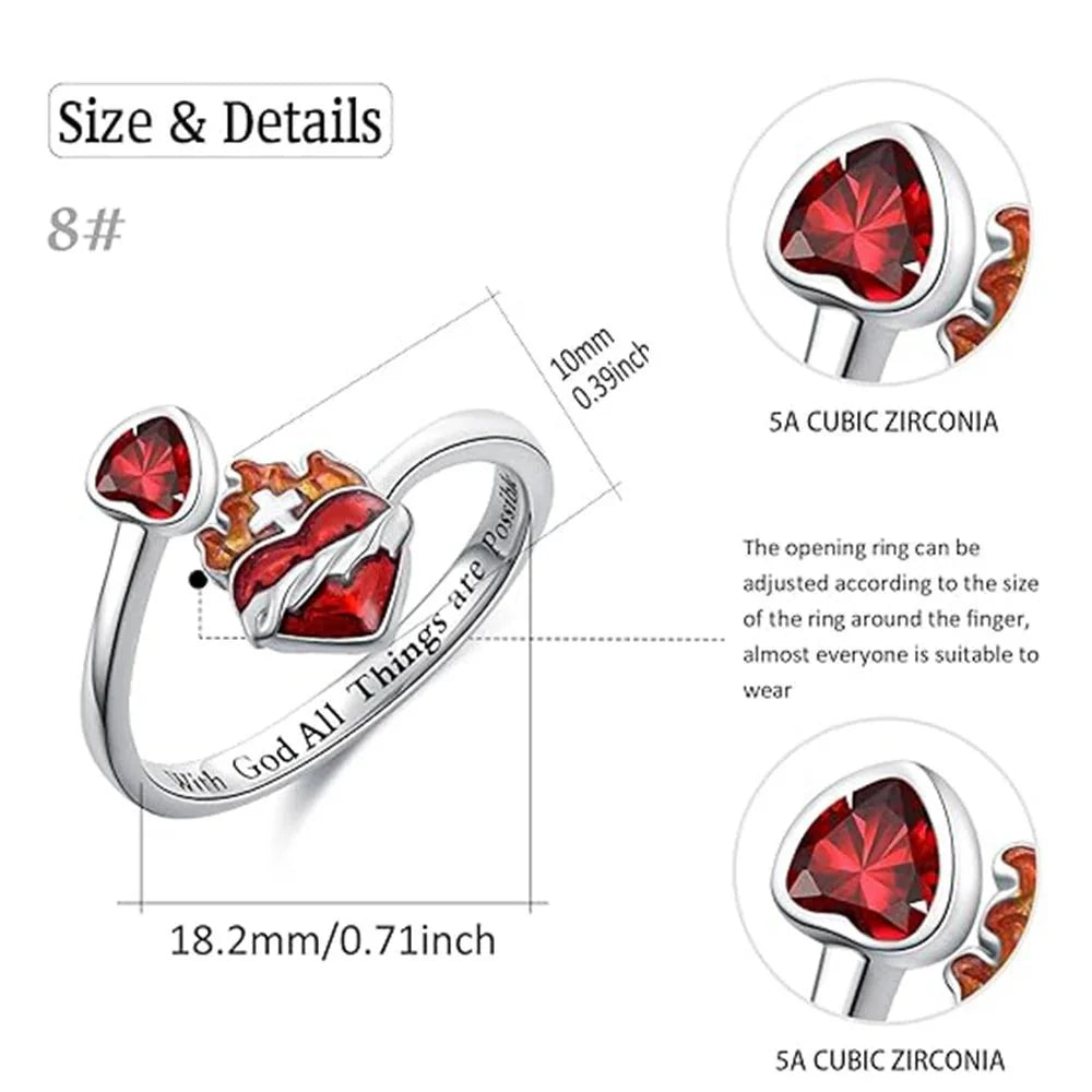 Radiant Ignite™ Flame - Red Heart Ring | Personalized Ruby - Embellished Open Ring - GiftWave.co