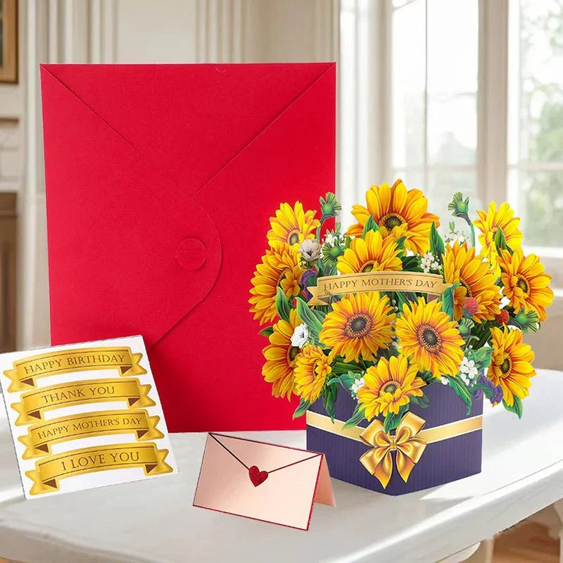 Thoughtful 3D Pop - Up Flower Bouquet Card - Forever Floral Greeting Set - GiftWave.co