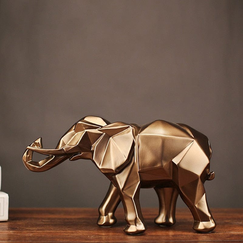 Abstract Gold Elephant Figurine — Geometric Resin Décor Sculpture - Damsona