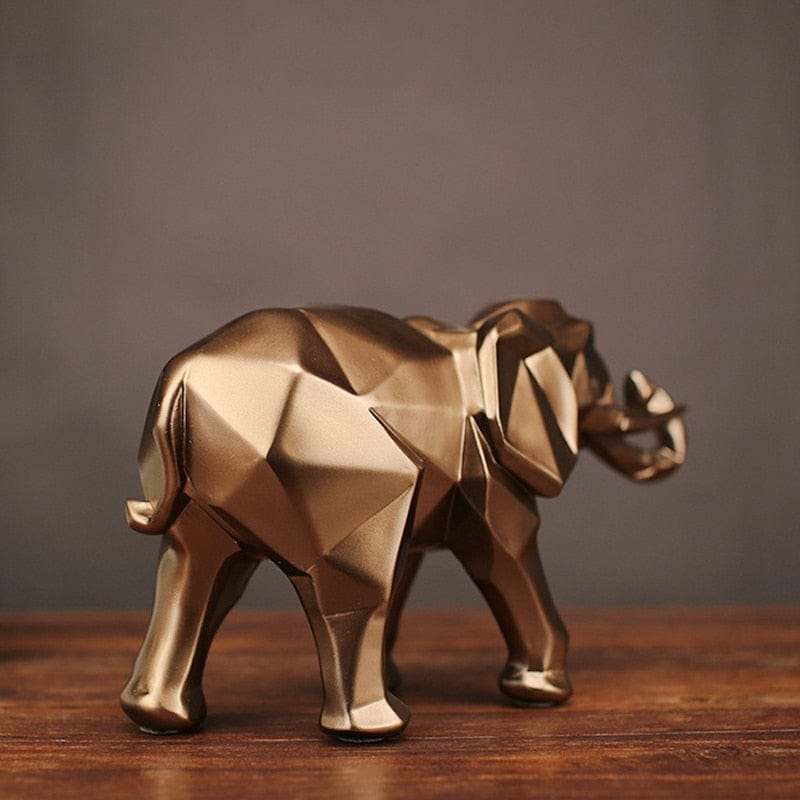 Abstract Gold Elephant Figurine — Geometric Resin Décor Sculpture - Damsona
