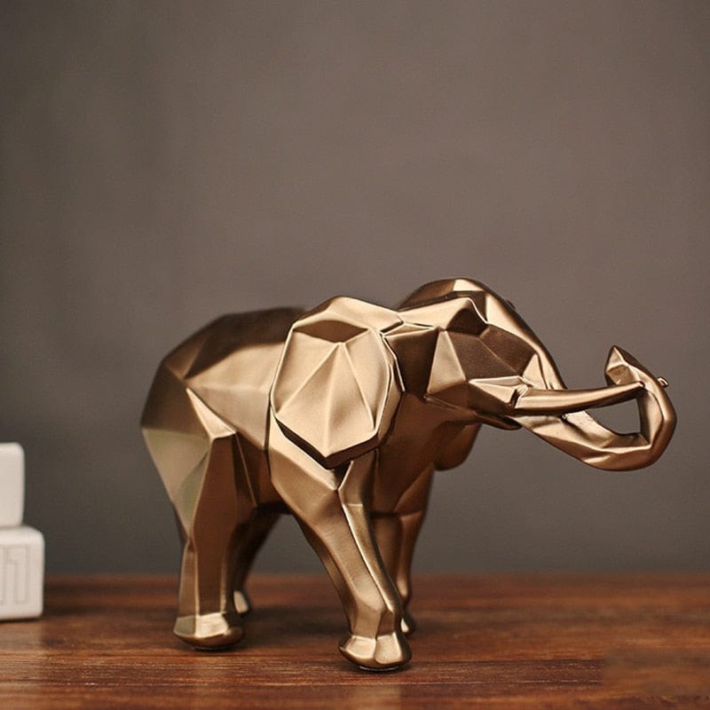 Abstract Gold Elephant Figurine — Geometric Resin Décor Sculpture - Damsona