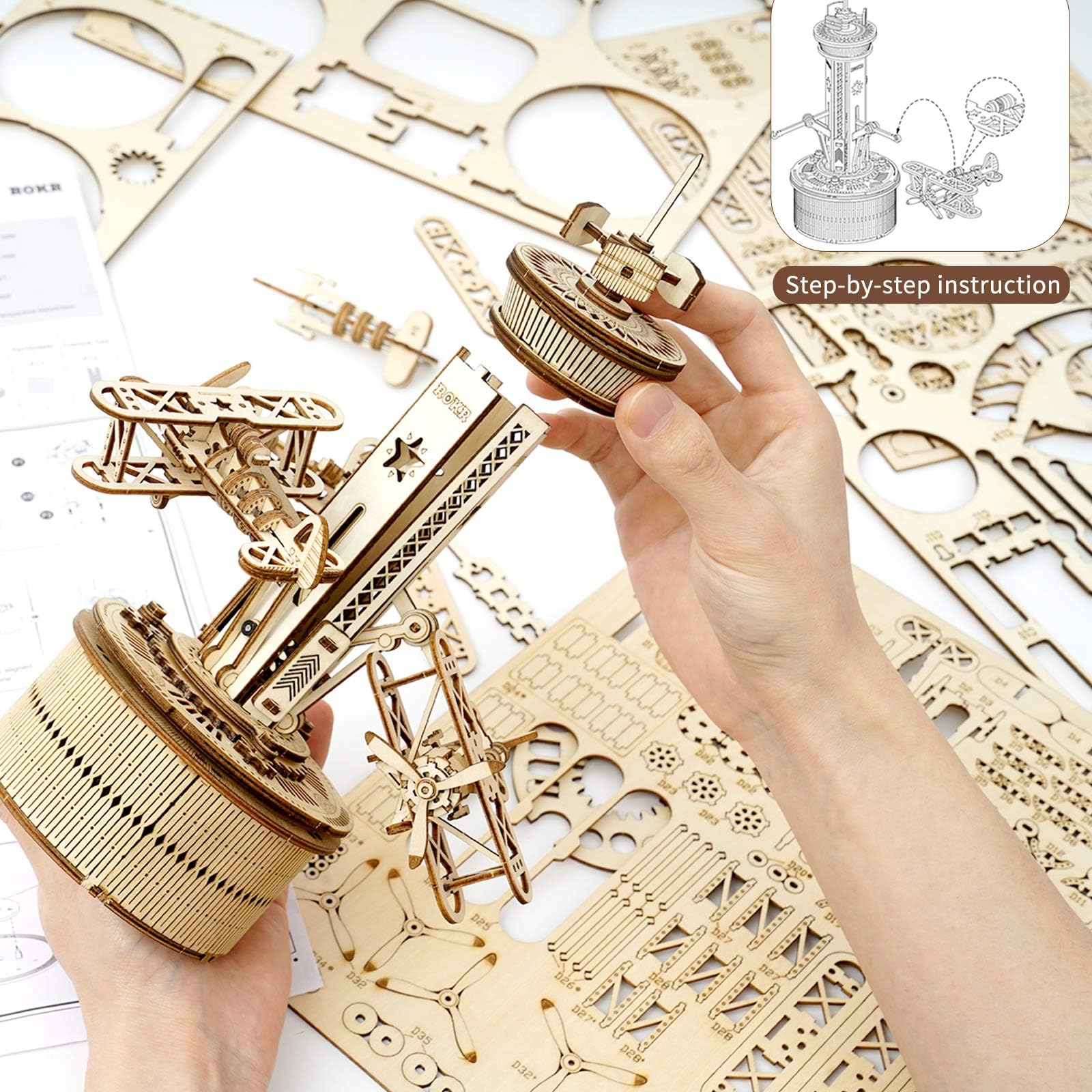 Airplane Control Tower Mechanical Music Box | 3D Wooden Puzzle DIY Building Kit - Damsona