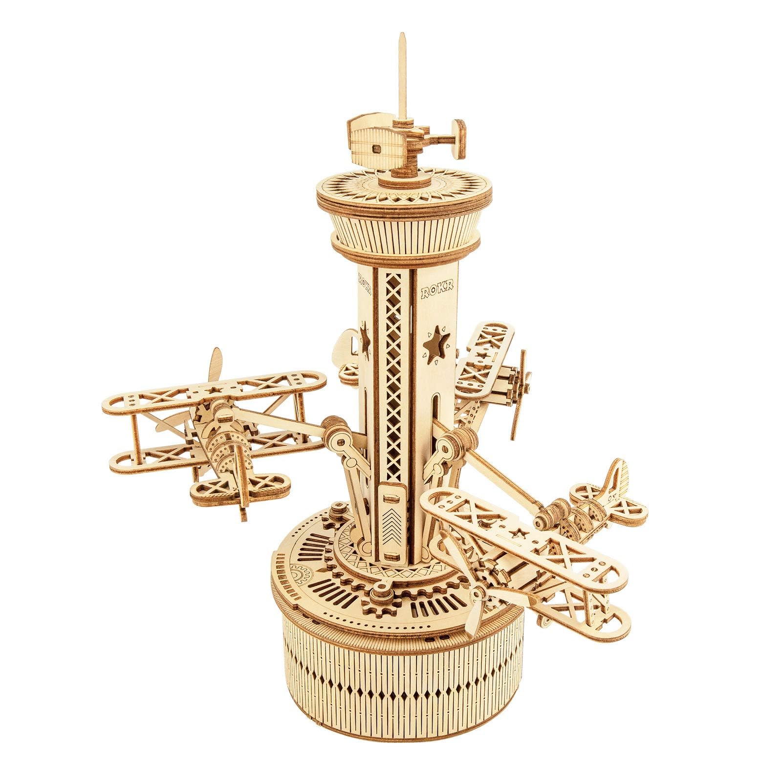 Airplane Control Tower Mechanical Music Box | 3D Wooden Puzzle DIY Building Kit - Damsona