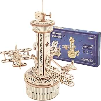Airplane Control Tower Mechanical Music Box | 3D Wooden Puzzle DIY Building Kit - Damsona