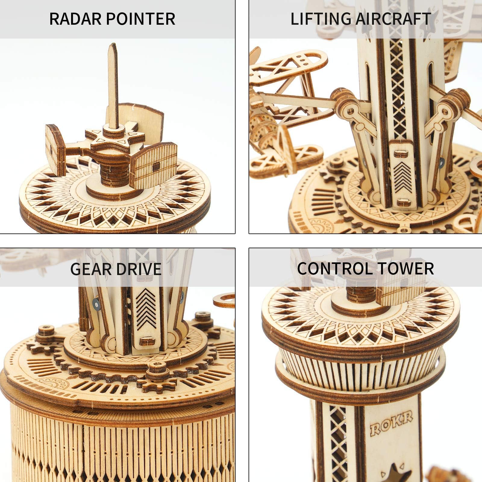 Airplane Control Tower Mechanical Music Box | 3D Wooden Puzzle DIY Building Kit - Damsona