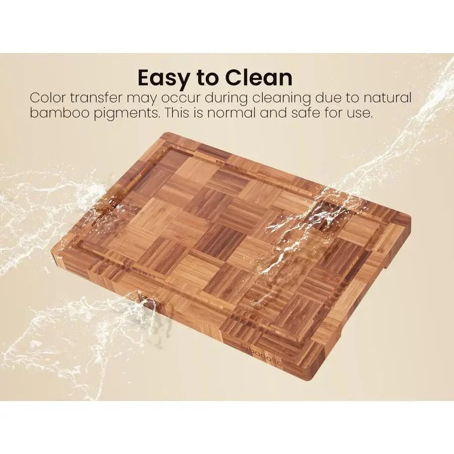Bamboo Charcuterie & Prep Board Set 3-Piece End Grain Butcher Block Juice Groove Holder Kitchen Gift - Damsona