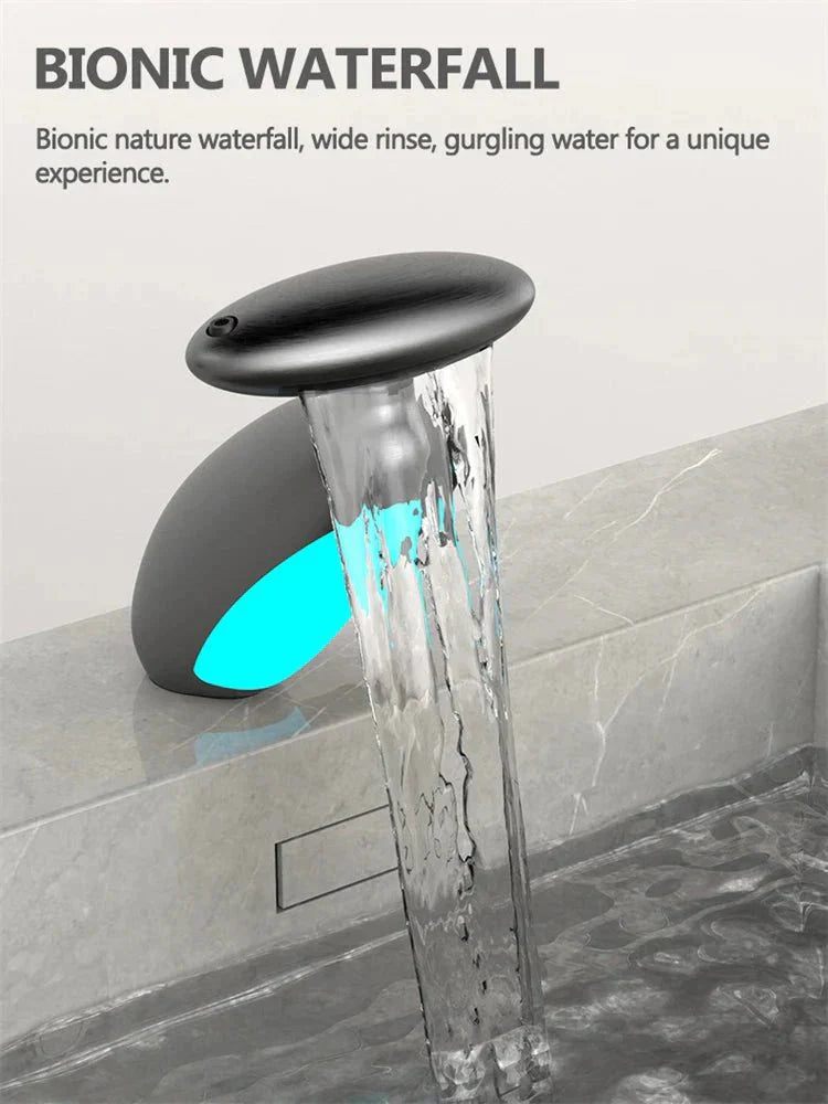 Basin Faucets: Gray Bathroom LED Sink Faucet with Pull-Out Spray — View 6