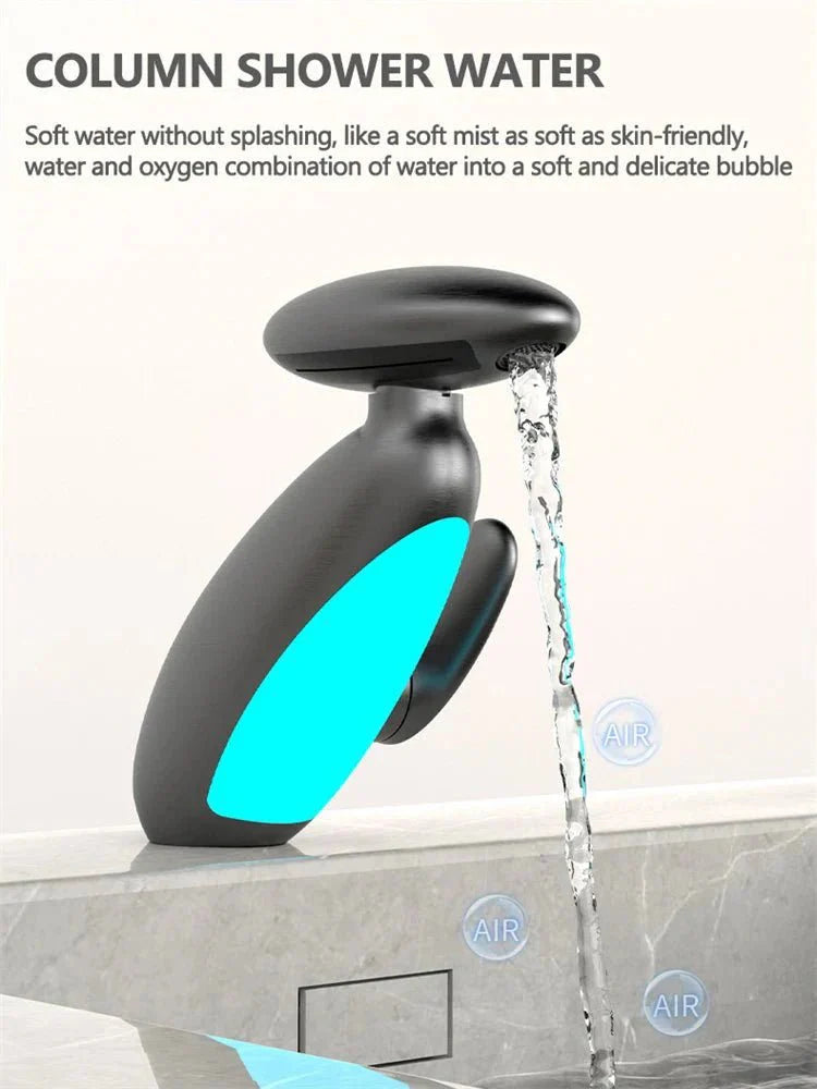 Basin Faucets: Gray Bathroom LED Sink Faucet with Pull-Out Spray — View 4