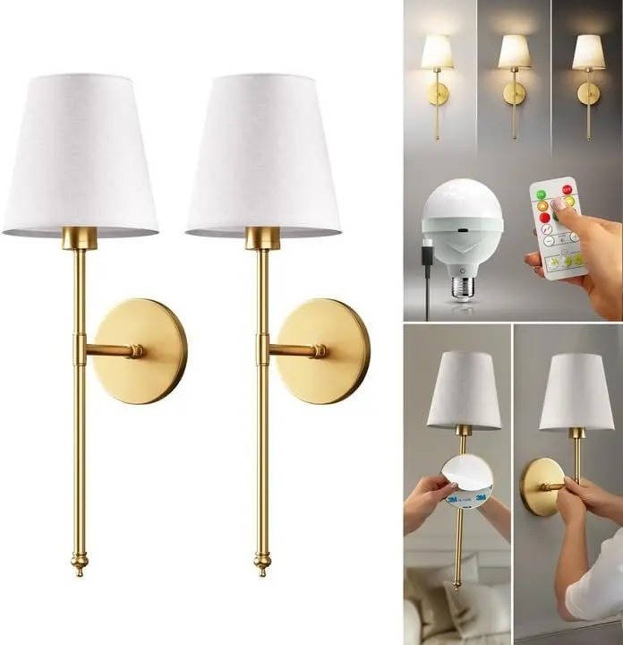 Battery Operated Wall Sconces – Wireless LED Wall Lights, No Wiring Required, Indoor Decorative Lamp Set - Damsona