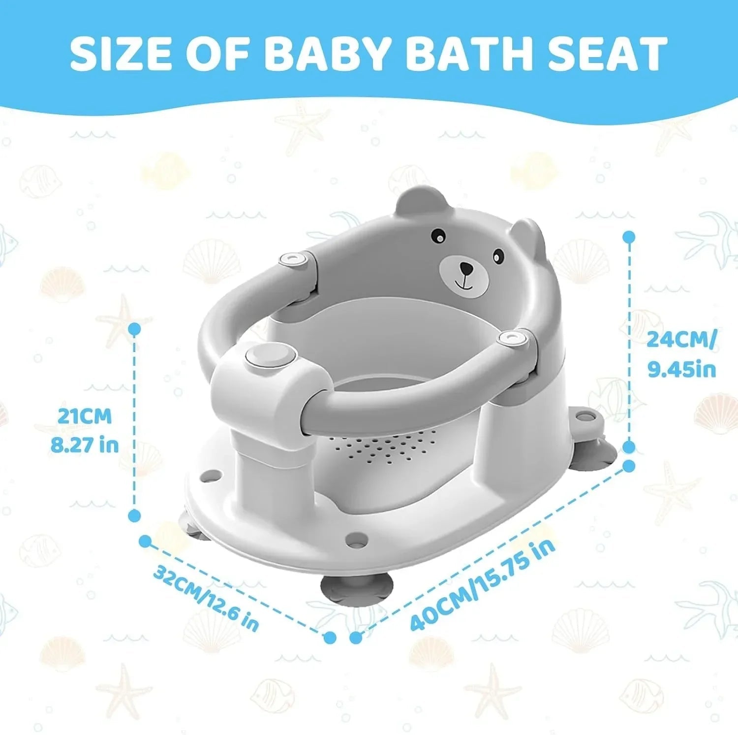 Bear Baby Bath Seat – Non-Slip Safety Bath Chair for Infants 6+ Months, Soft Support, Bathtub Seat - Damsona