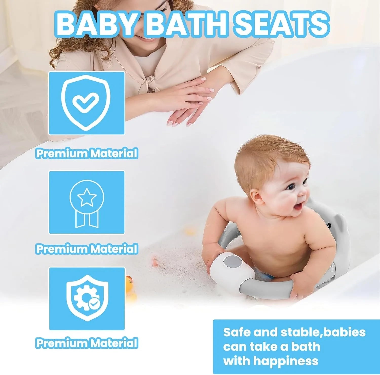 Bear Baby Bath Seat – Non-Slip Safety Bath Chair for Infants 6+ Months, Soft Support, Bathtub Seat - Damsona