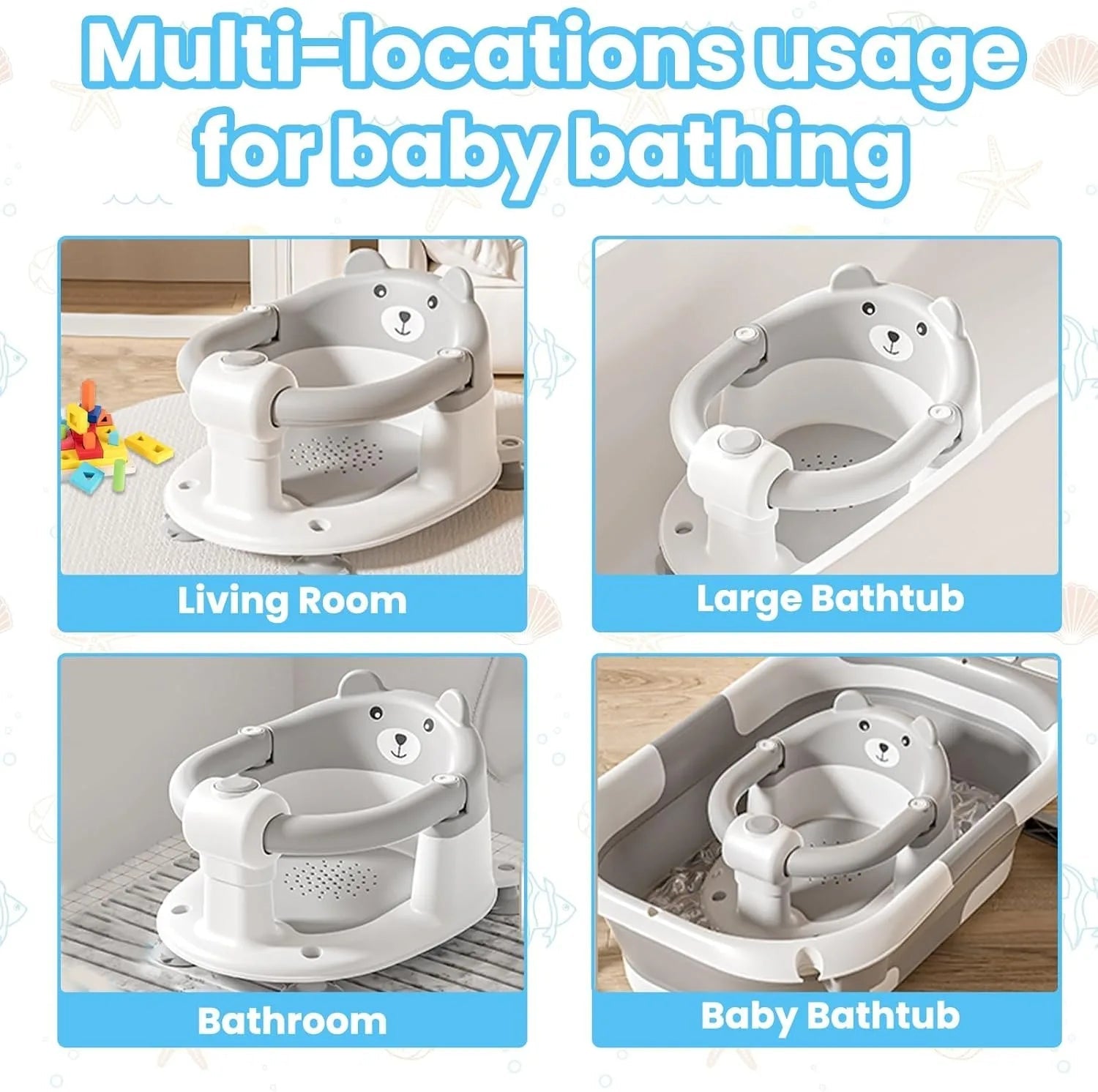 Bear Baby Bath Seat – Non-Slip Safety Bath Chair for Infants 6+ Months, Soft Support, Bathtub Seat - Damsona