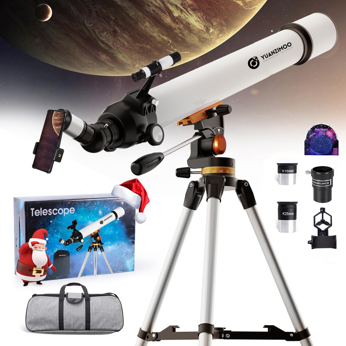 Beginner Refractor Telescope 70mm Aperture 700mm, Astronomy Telescope Adults Kids with Phone Adapter Tripod - Damsona