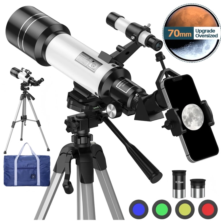 Beginner Refractor Telescope 70mm Aperture 700mm, Astronomy Telescope Adults Kids with Phone Adapter Tripod - Damsona