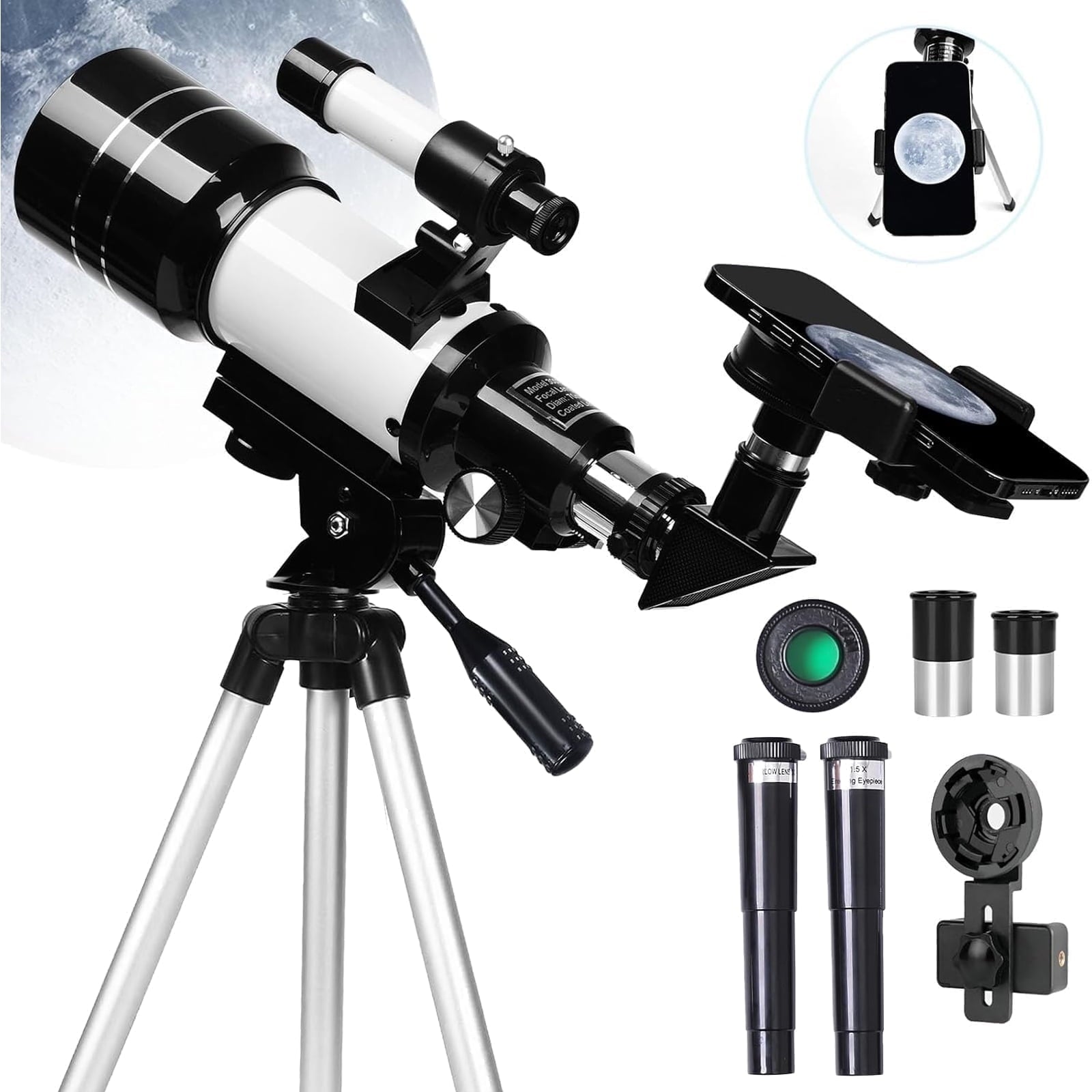 Beginner Refractor Telescope 70mm Aperture 700mm, Astronomy Telescope Adults Kids with Phone Adapter Tripod - Damsona