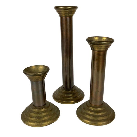 Brass Taper Candlestick Holders, Set of 3 — Turned Candle Holders for the Dining Table & Mantel - Damsona