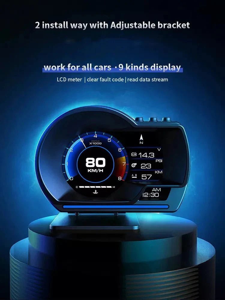 Car Head Up Display OBD2 Smart HUD Turbo Gauge RPM Speedometer Water Oil Temp Alarm - Damsona