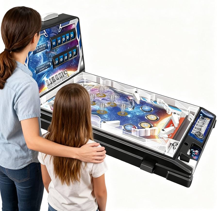 Castle Desktop Pinball Machine | LED Lights, Sounds & Digital Scoreboard Tabletop Arcade - Damsona