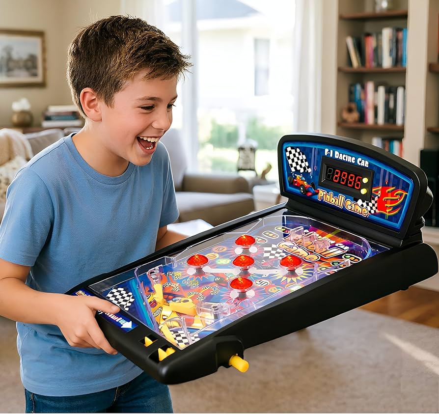 Castle Desktop Pinball Machine | LED Lights, Sounds & Digital Scoreboard Tabletop Arcade - Damsona