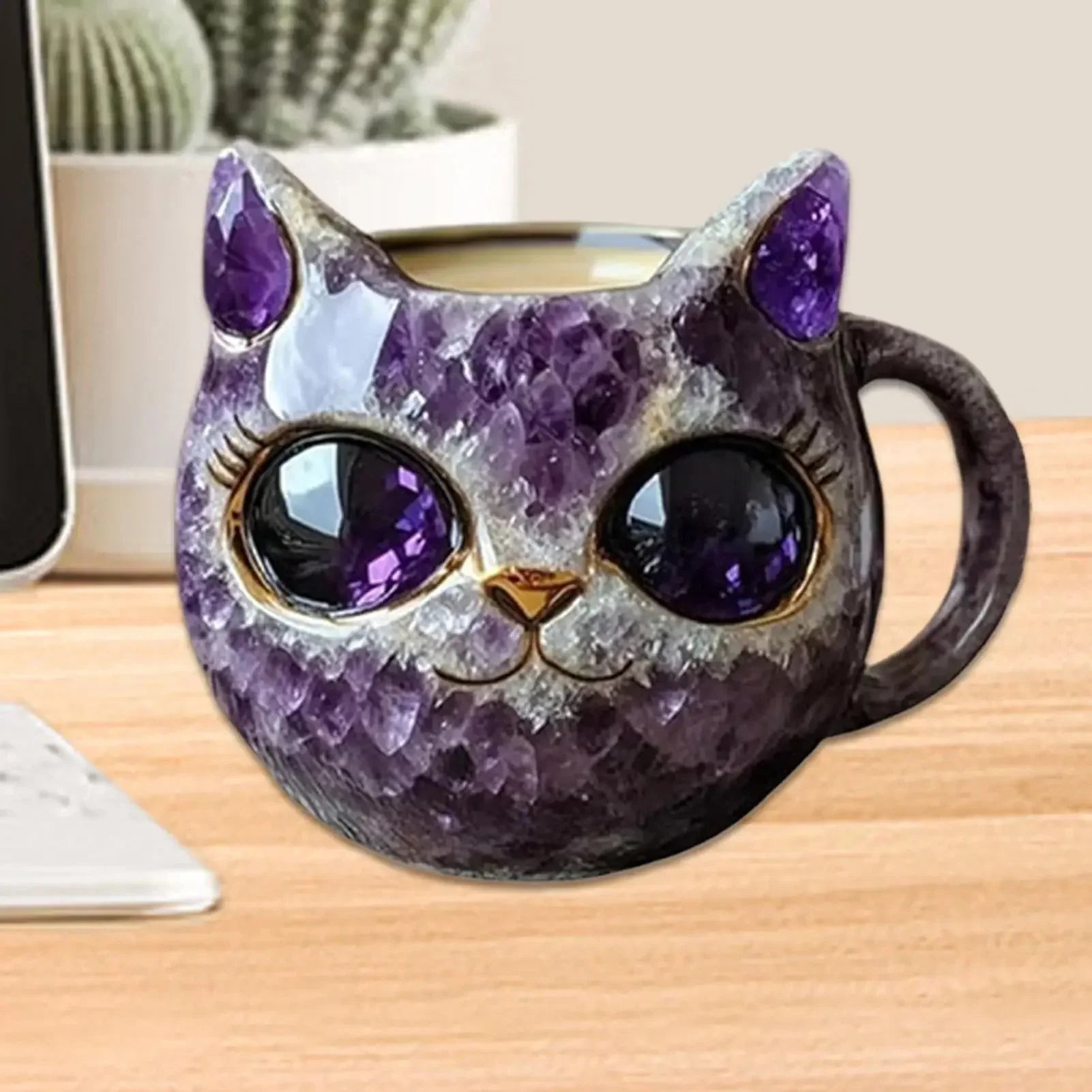 Cat Mineral Crystal Coffee Mug - Best Handmade Ceramic Cup | Perfect Gif... — View 4