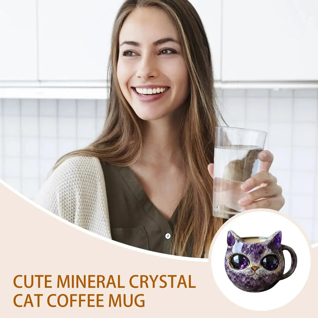 Cat Mineral Crystal Coffee Mug - Best Handmade Ceramic Cup | Perfect Gif... — View 3