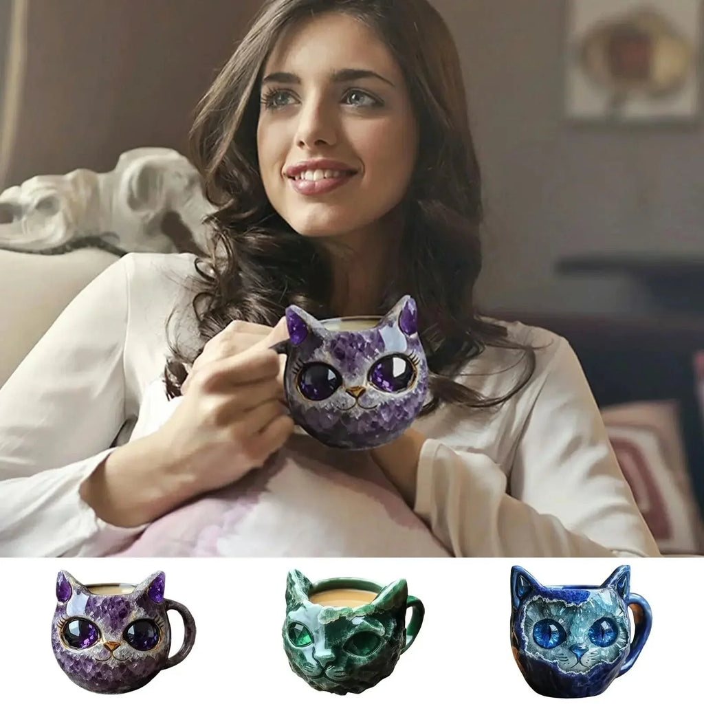 Cat Mineral Crystal Coffee Mug - Best Handmade Ceramic Cup | Perfect Gif... — View 6