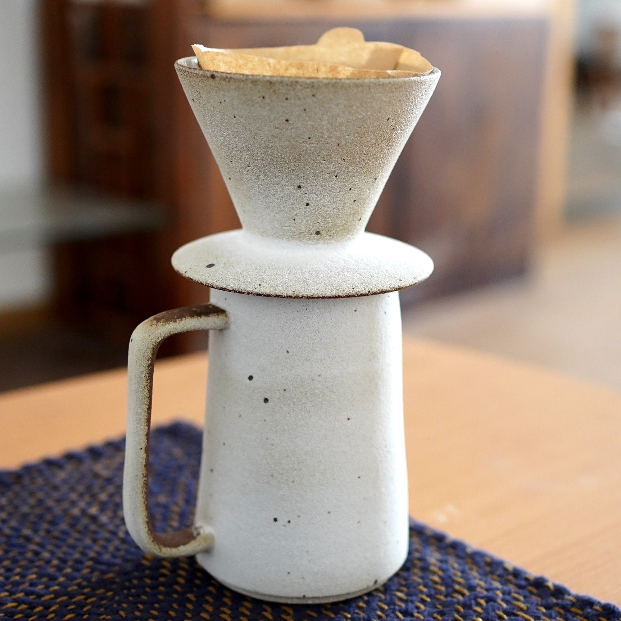 Ceramic Pour Over Coffee Set — Stoneware Dripper & Carafe, Slow Brew Coffee Gift - Damsona