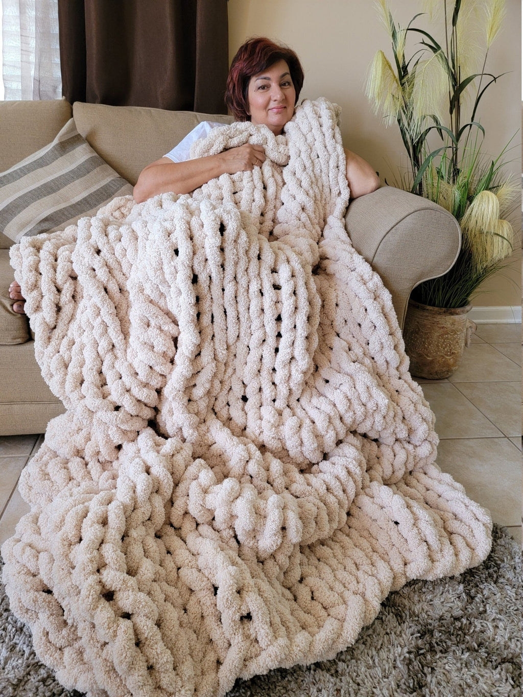 Chunky Knit Throw Blanket — Soft Oversized Knitted Throw for Sofa & Bed - Damsona