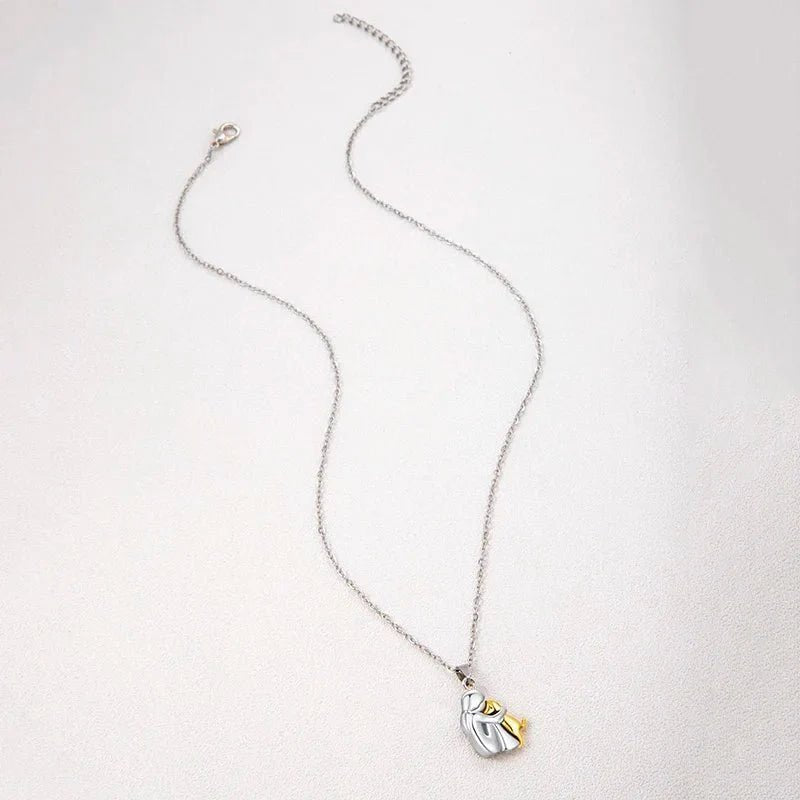 Cute Two-Tone Girl Hugging Dog Necklace | Handcrafted Pet Lover Pendant - Damsona