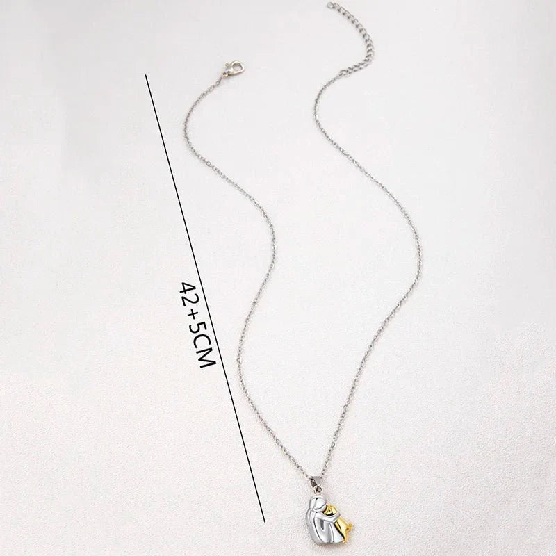 Cute Two-Tone Girl Hugging Dog Necklace | Handcrafted Pet Lover Pendant - Damsona