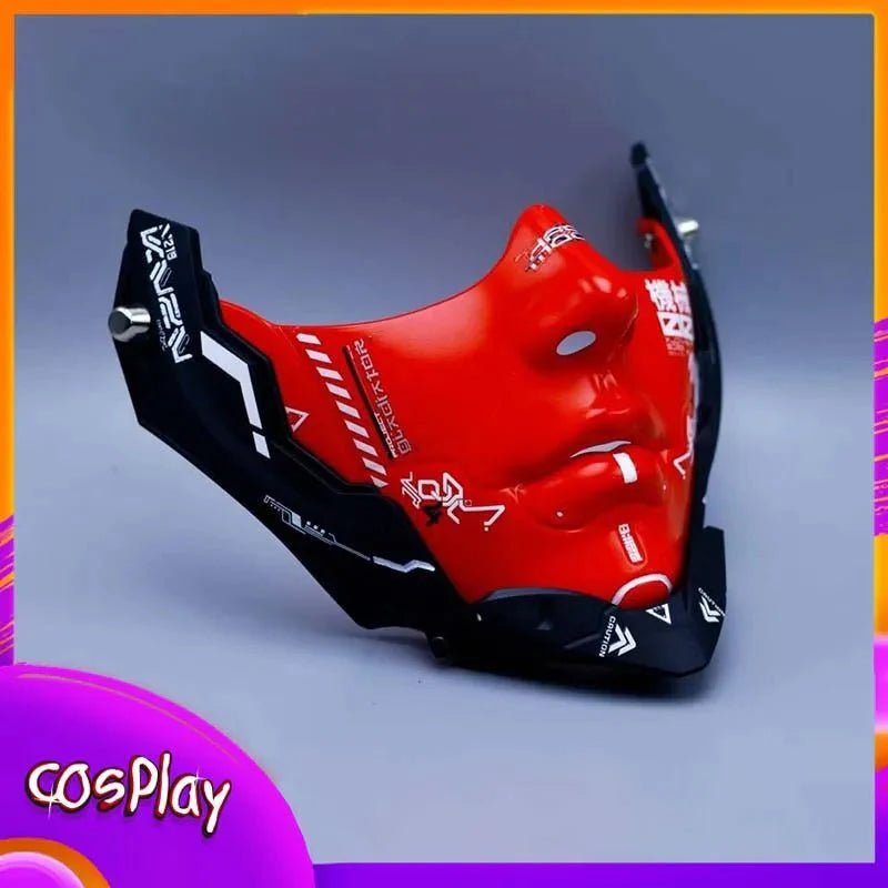 Cyberpunk Half Face Mechanical Mask – Red | Cosplay & Halloween Costume Prop - Damsona