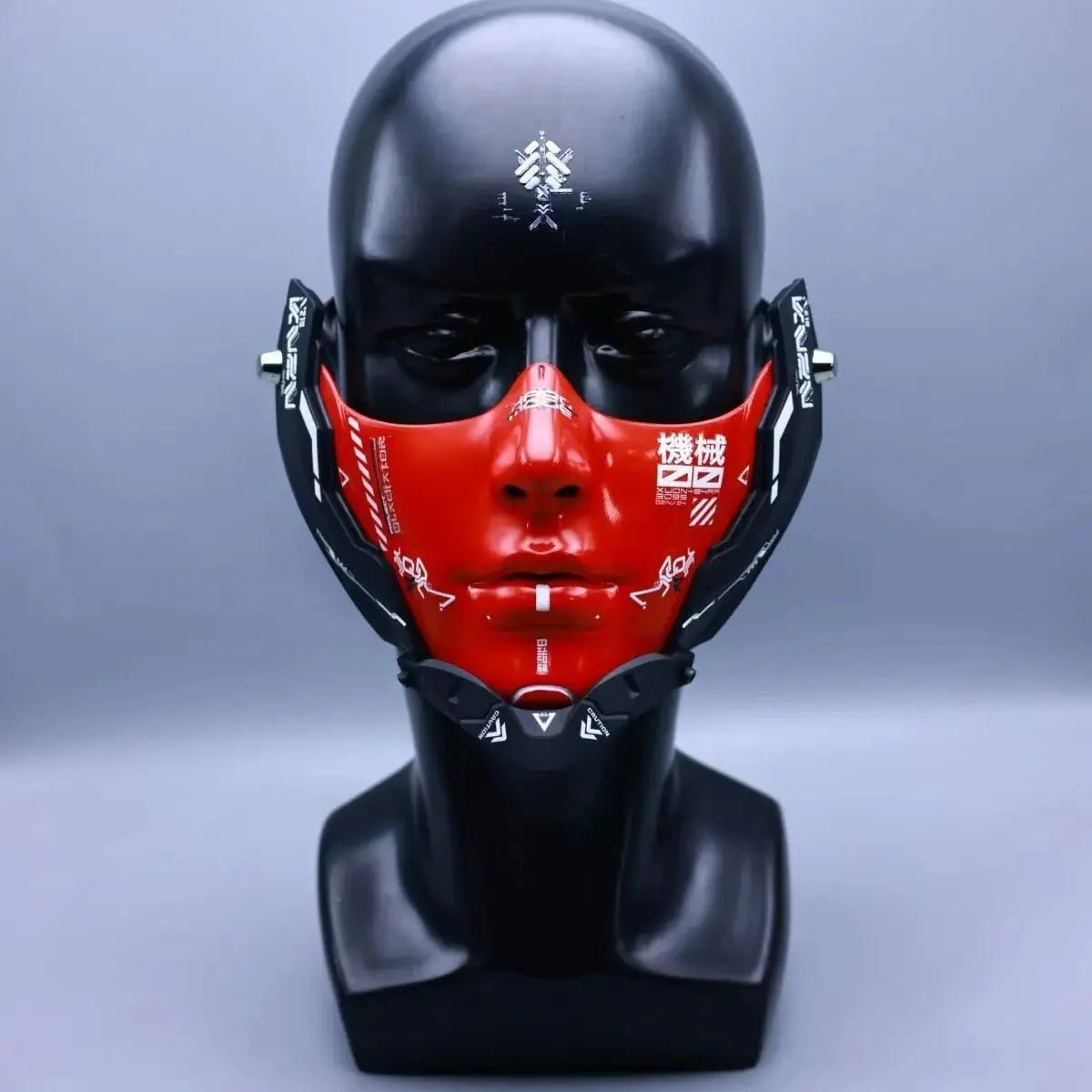 Cyberpunk Half Face Mechanical Mask – Red | Cosplay & Halloween Costume Prop - Damsona